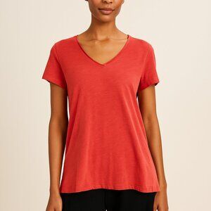 Eileen Fisher Organic Cotton Pink V-Neck Short Sleeve T-Shirt Size X-Small NWOT